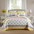 Homzard Quilt King Size-Comforter King Quilt Bedding Set,Yellow Gray White All Cotton Quilted Bedspread,Striped Floral Pattern C