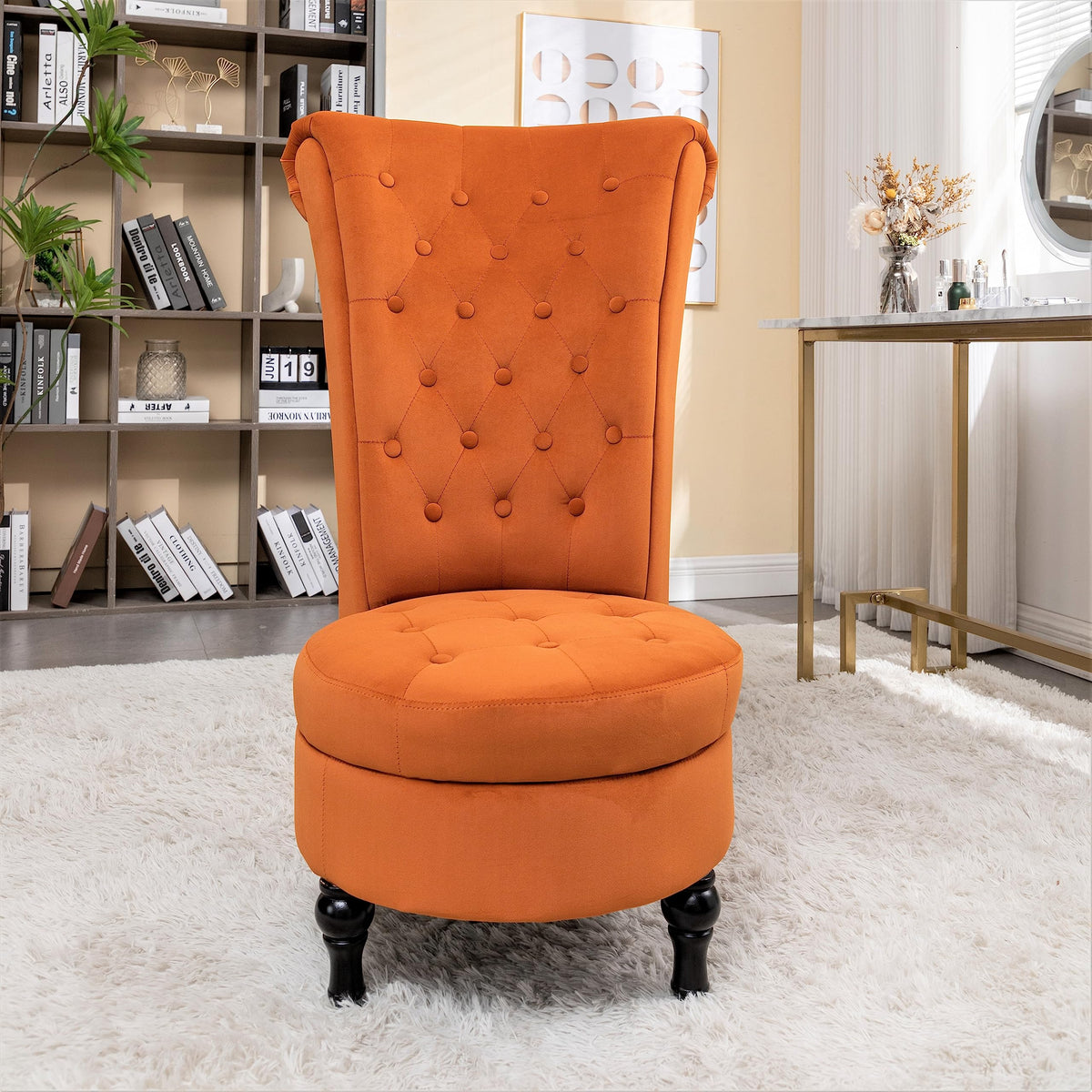 Container Furniture Direct Royal High-Back Velvet Accent Chair For Vanity With Storage And Luxurious Upholstery, Retro Design An