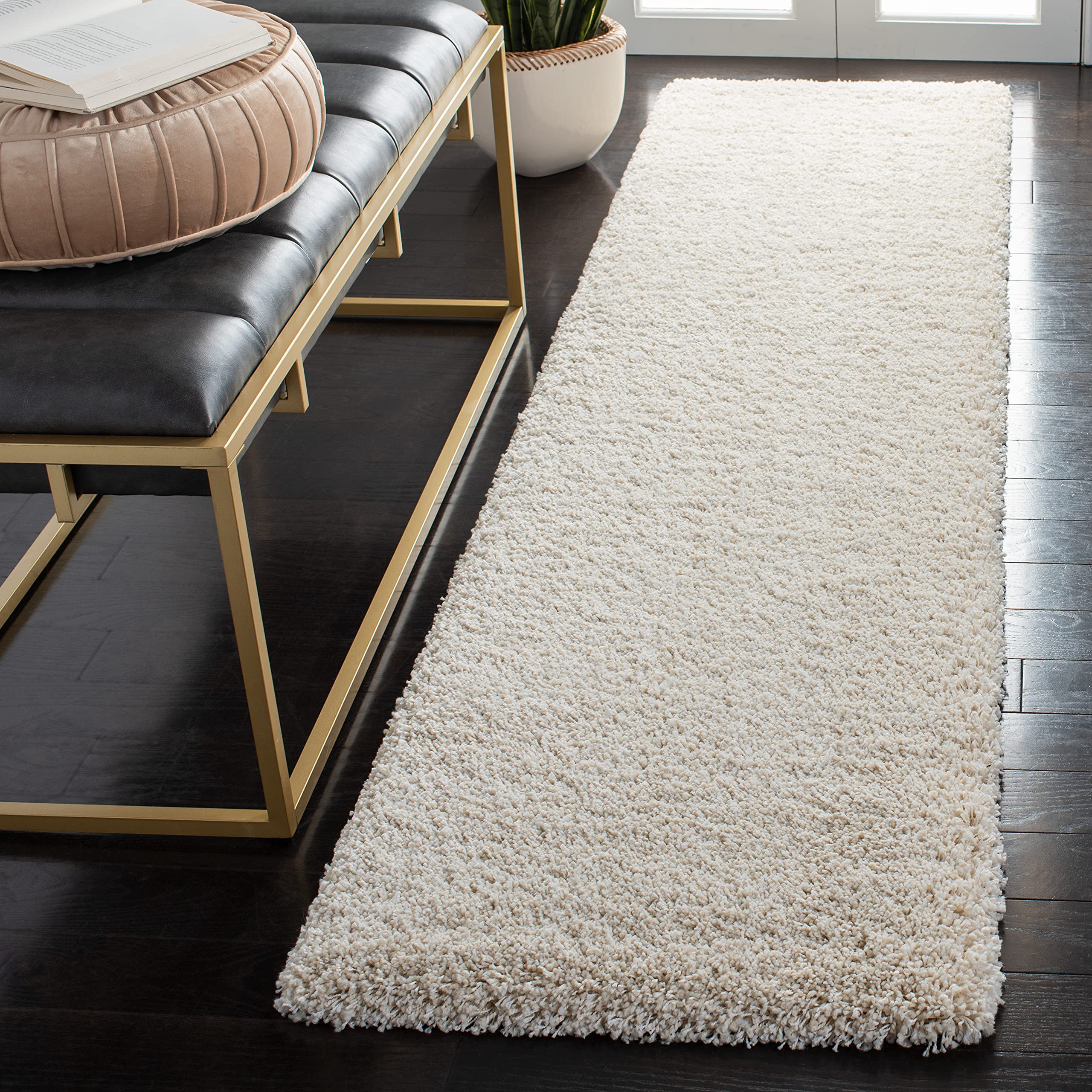 SAFAVIEH Milan Shag Collection Runner Rug - 2' x 12', Ivory, Solid Design, Non-Shedding & Easy Care, 2-inch Thick Ideal for High