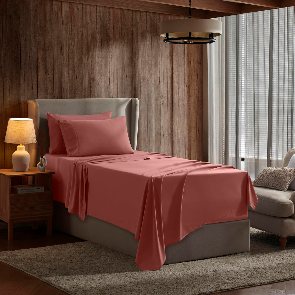 Nestl Twin Sheets Set - 3 Piece Twin Bed Sheets, Deep Pocket, Hotel Luxury, Extra Soft, Breathable And Cooling, Pink Clay