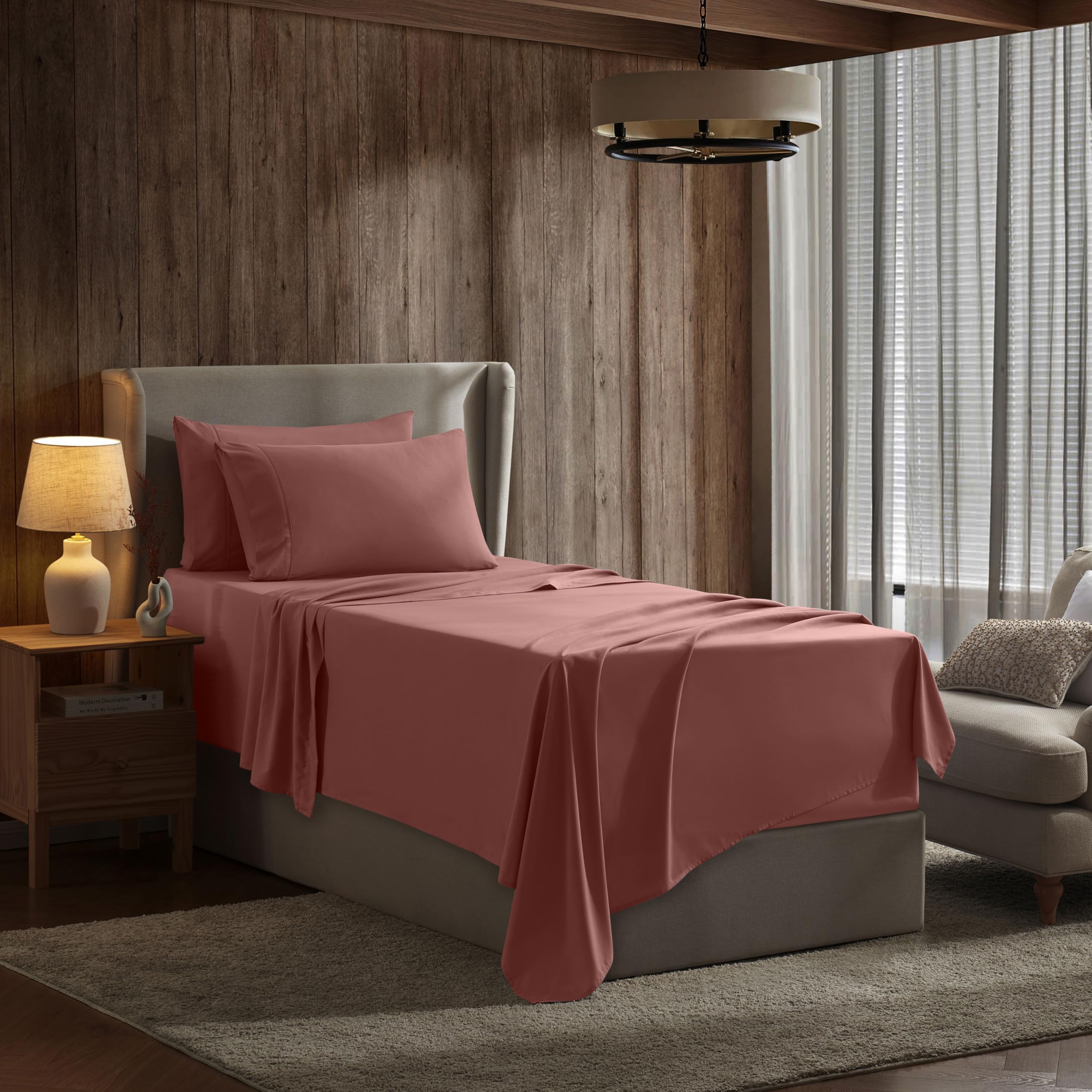 Nestl Twin Sheets Set - 3 Piece Twin Bed Sheets, Deep Pocket, Hotel Luxury, Extra Soft, Breathable And Cooling, Pink Clay