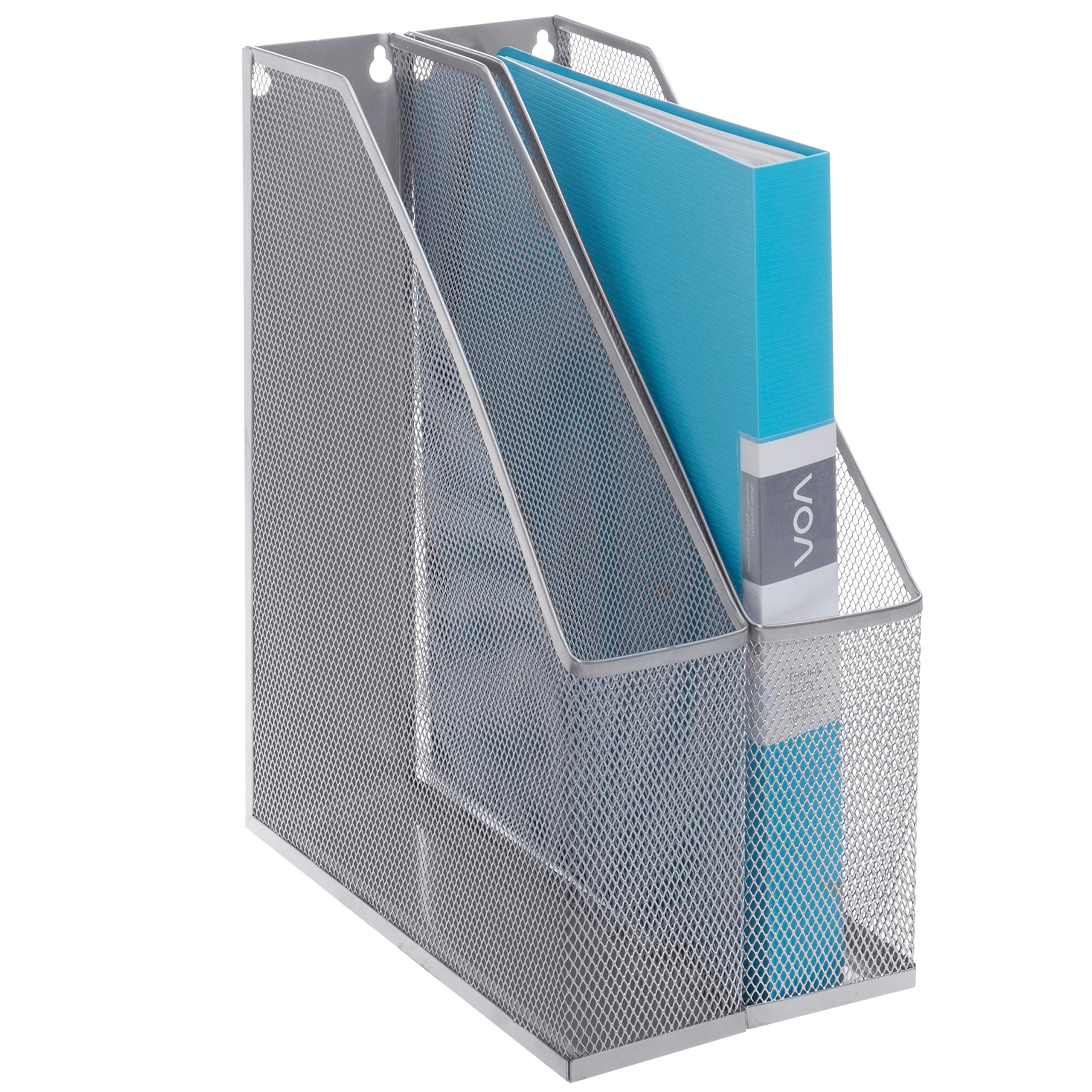 Mygift Silver Wire Mesh Document Holder, Wall Mounted Or Desktop Magazine And File Rack, Set Of 2