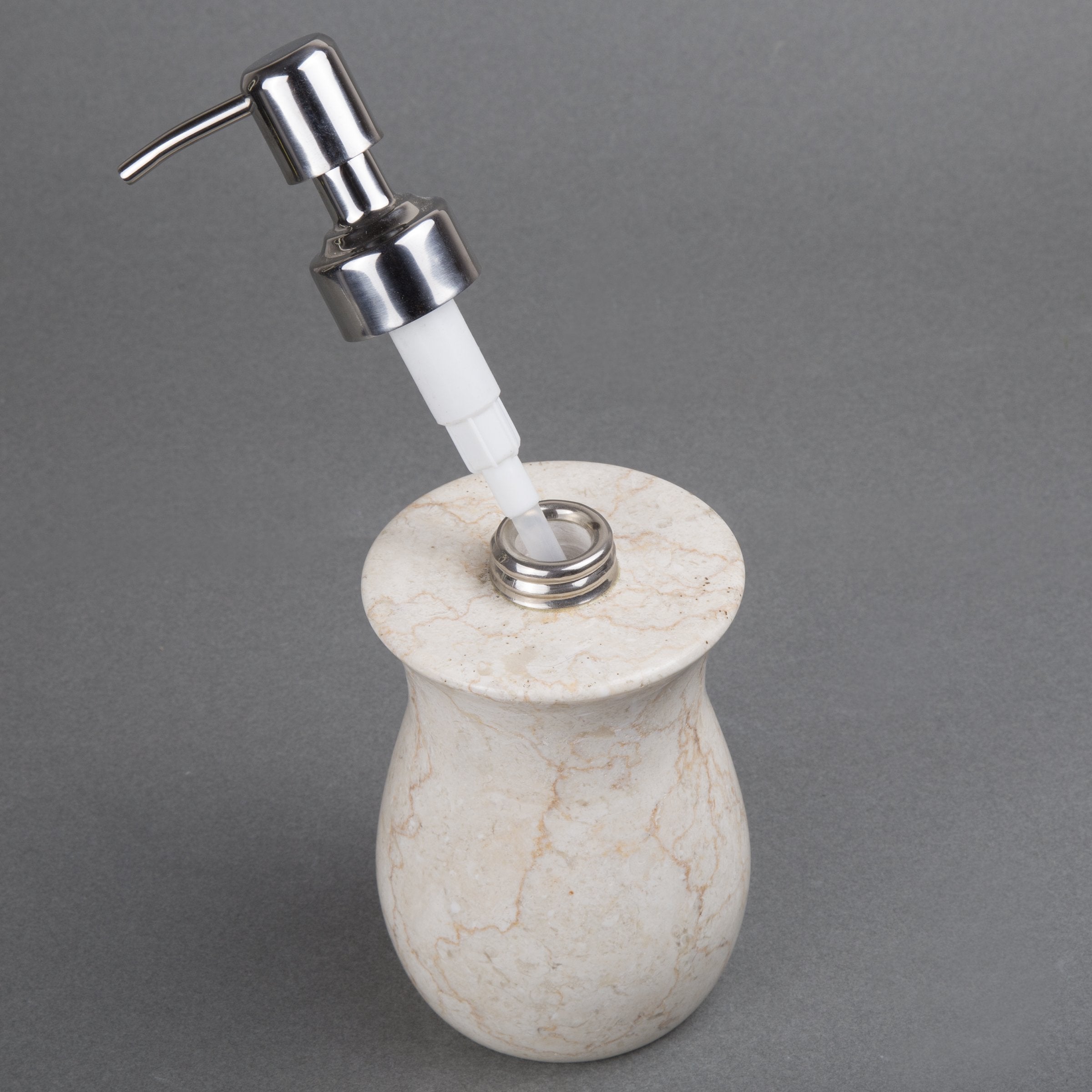 Creative Home Natural Champagne Marble Vase Collection Liquid Soap Lotion Dispenser With Stainless Steel Pump, Beige, 3.3'' Diam