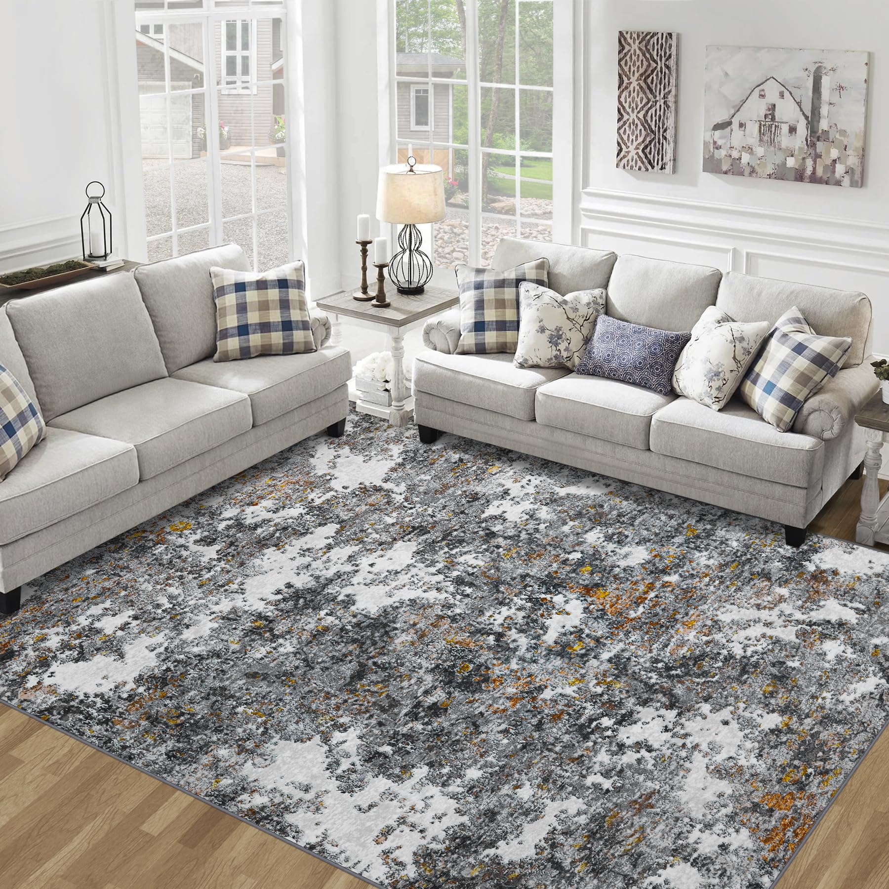 Washable Rug 6x9 Area Rugs: Soft Large Living Room Rug with Anti-Slip Backing Non-Shedding Stain-Resistant Modern Abstract Carpe