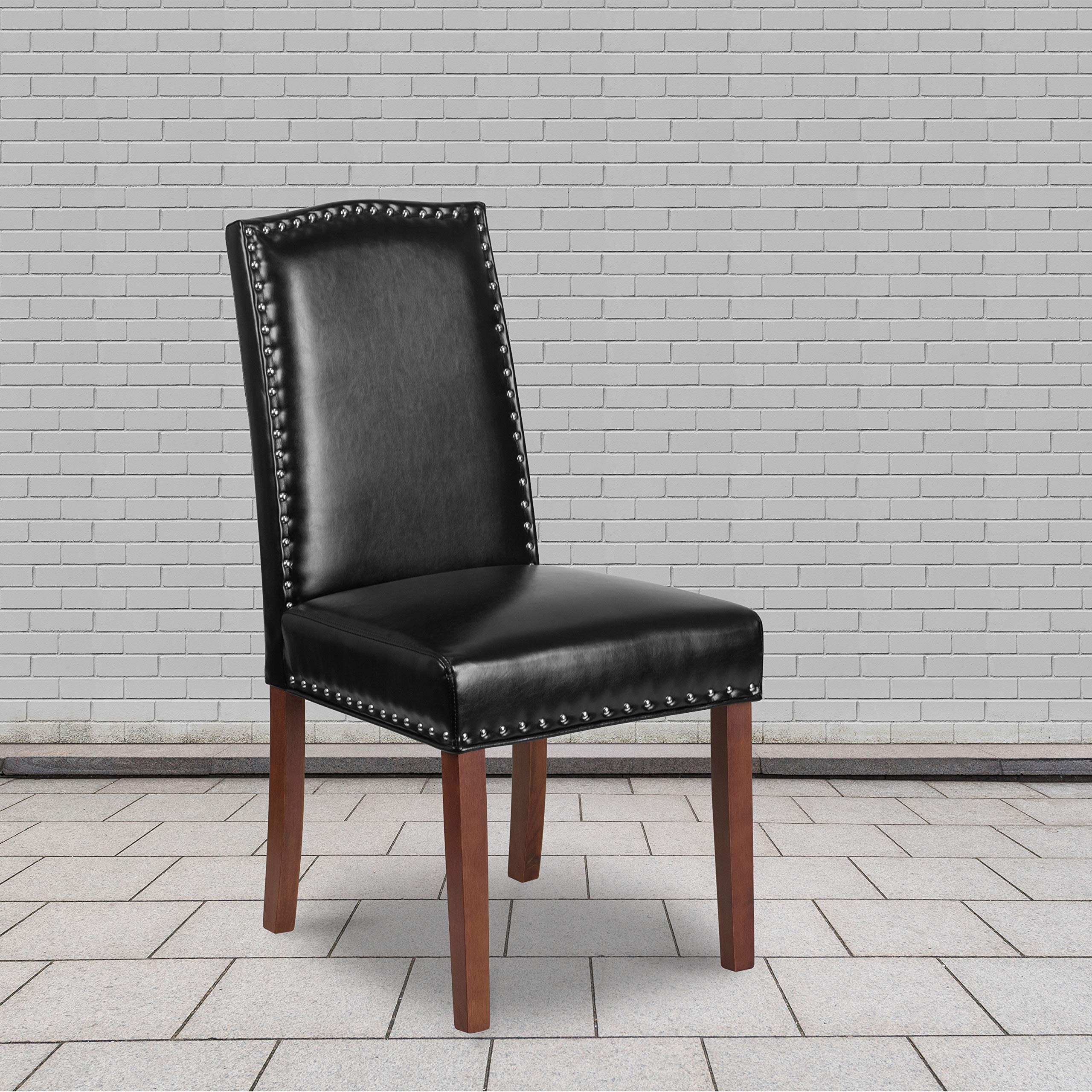 Flash Furniture Hercules Hampton Hill Series Black Leathersoft Parsons Chair With Silver Accent Nail Trim