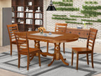 East West Furniture PLML5-SBR-W 5 Piece Dining Room Furniture Set Includes an Oval Kitchen Table with Butterfly Leaf and 4 Dining Chairs, 42x78 Inch, Saddle Brown