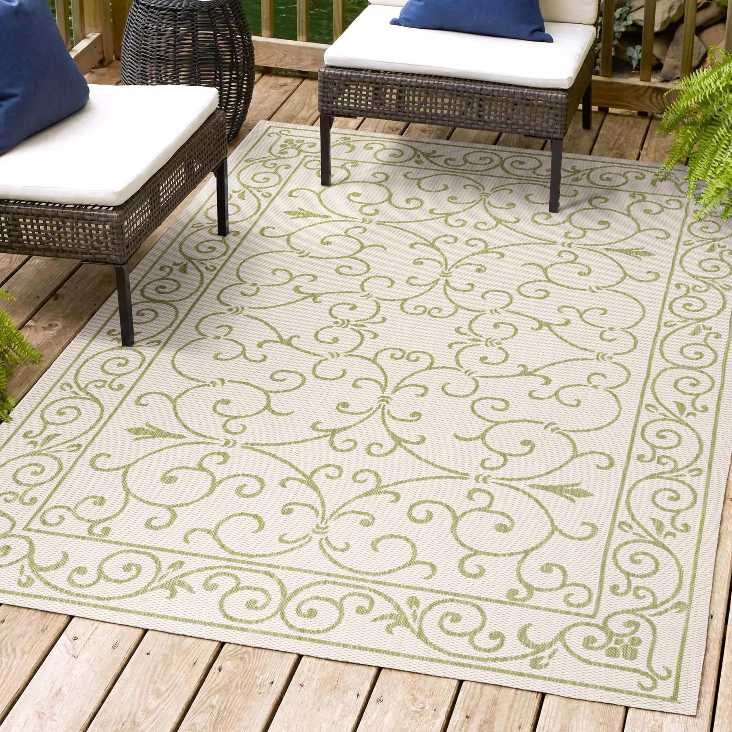 Jonathan Y Smb106I-4 Charleston Vintage Filigree Textured Weave Indoor Outdoor Area Rug, Coastal,Traditional,Transitional Easy C