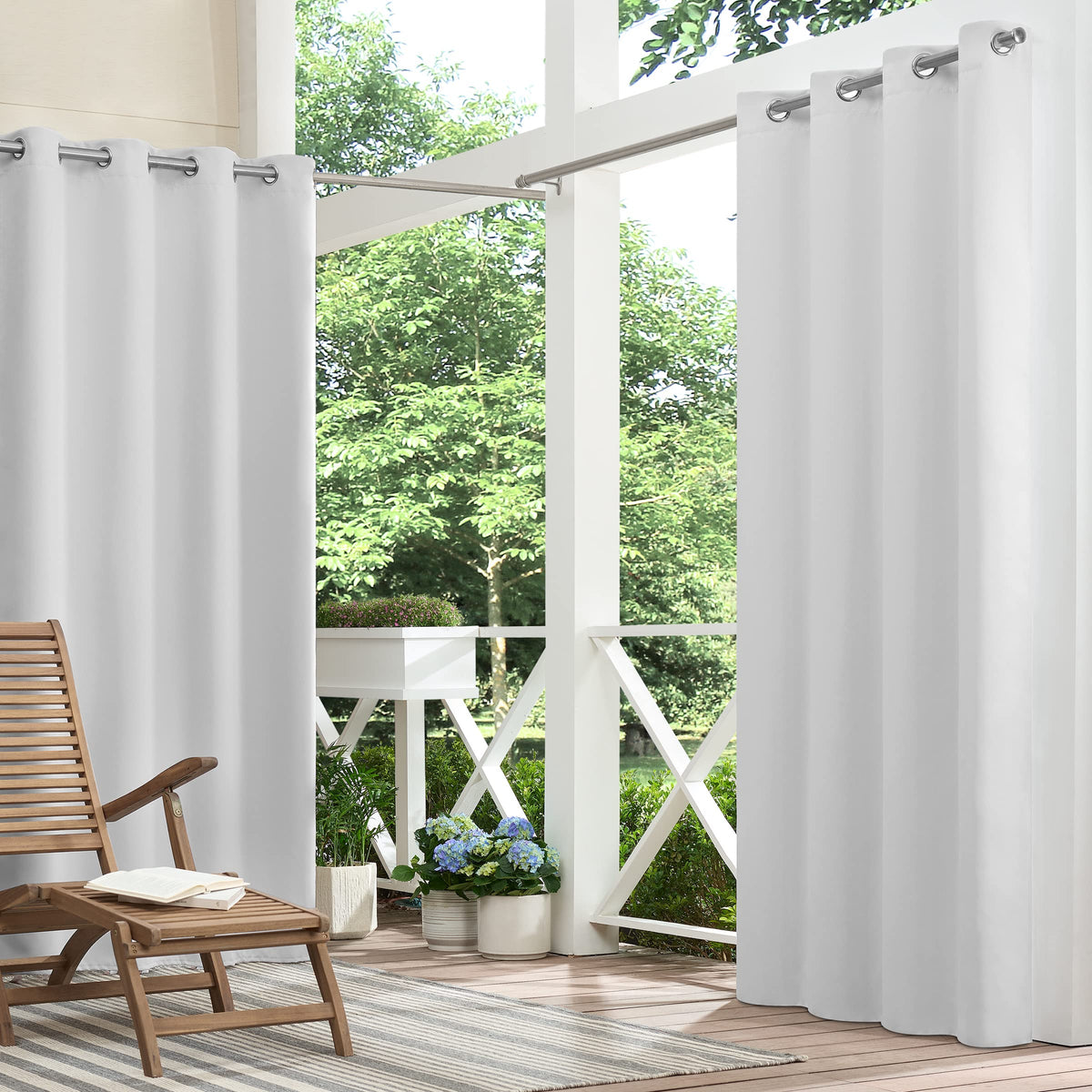 Eclipse Bradford Thermal Insulated Blackout Waterproof Grommet Curtain For Outdoor Or Patio (1 Panel), 52 In X 84 In, Silver Whi