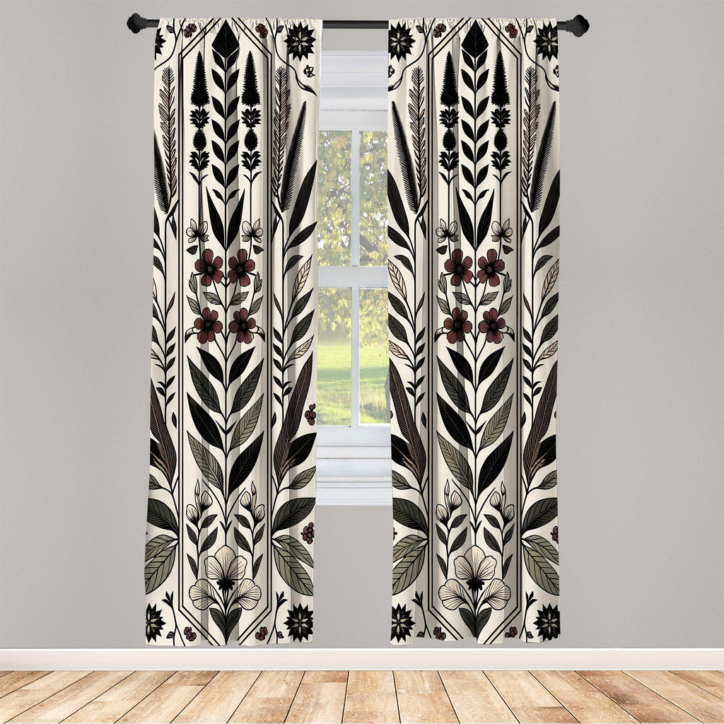 Ambesonne Nature Window Curtains, Boho Composition Of Sakura And Greenery Leaves Urban Jungle Modern Baroque, Lightweight Decor