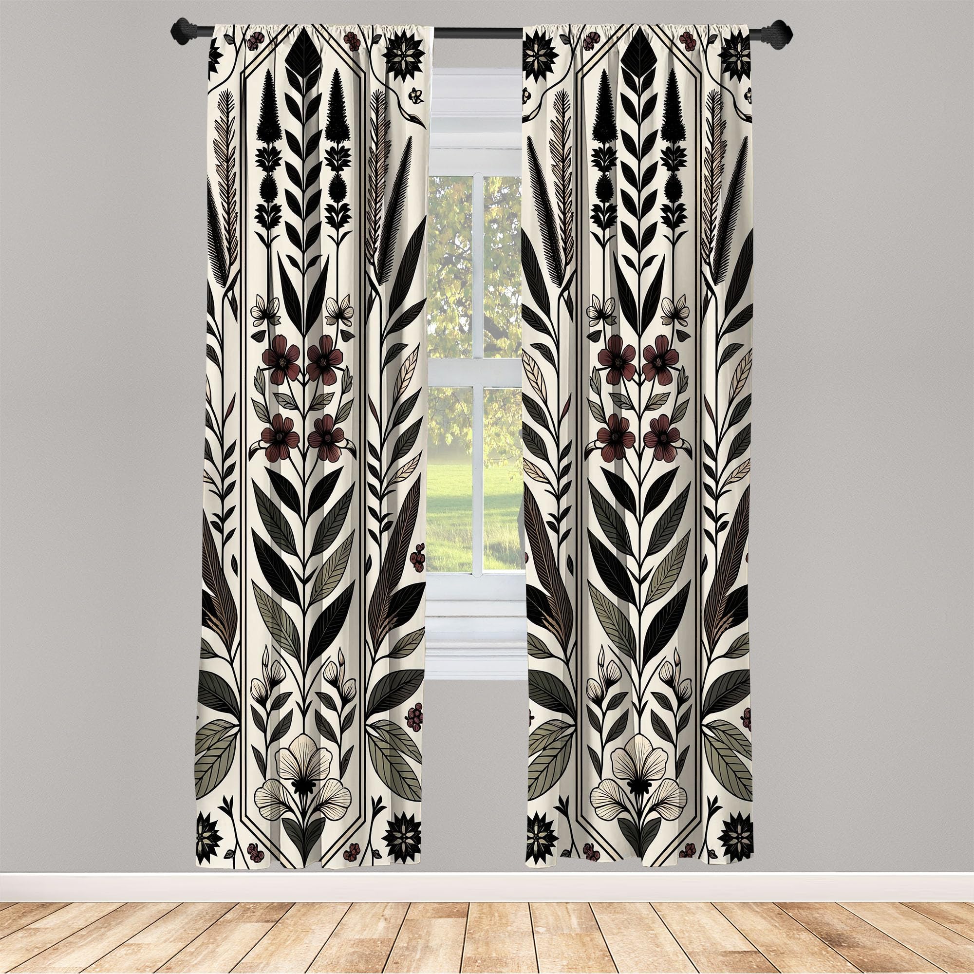 Ambesonne Nature Window Curtains, Boho Composition Of Sakura And Greenery Leaves Urban Jungle Modern Baroque, Lightweight Decor