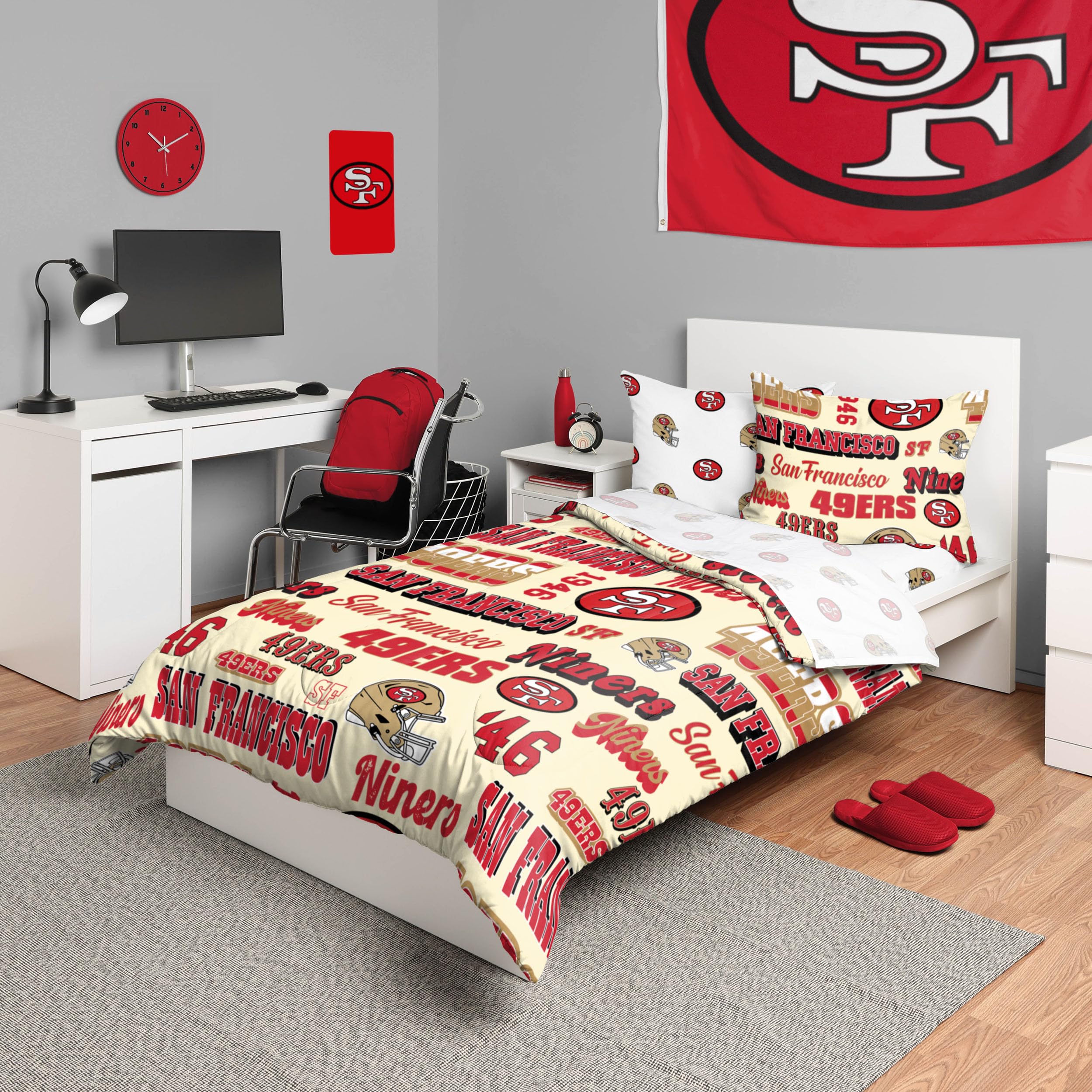 Foco San Francisco 49Ers Nfl Retro Bed In A Bag Comforter Bedding 5 Piece Full Set