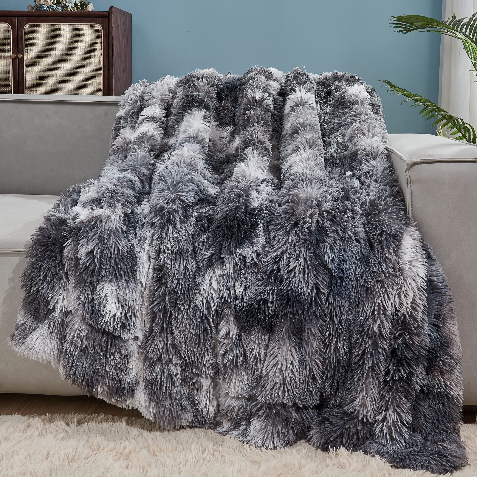 Gonaap Fuzzy Faux Fur Throw Blanket Tie-Dye Marble Black Super Soft Cozy Plush Fuzzy Shaggy Blanket For Couch Sofa Bed (Tie-Dye