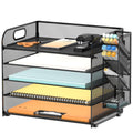 Supeasy 5 Tier Desk Organizer With Handle & Removable Pen Holders, Mesh Paper/File Organizer For Desk, Paper Letter Tray Organiz