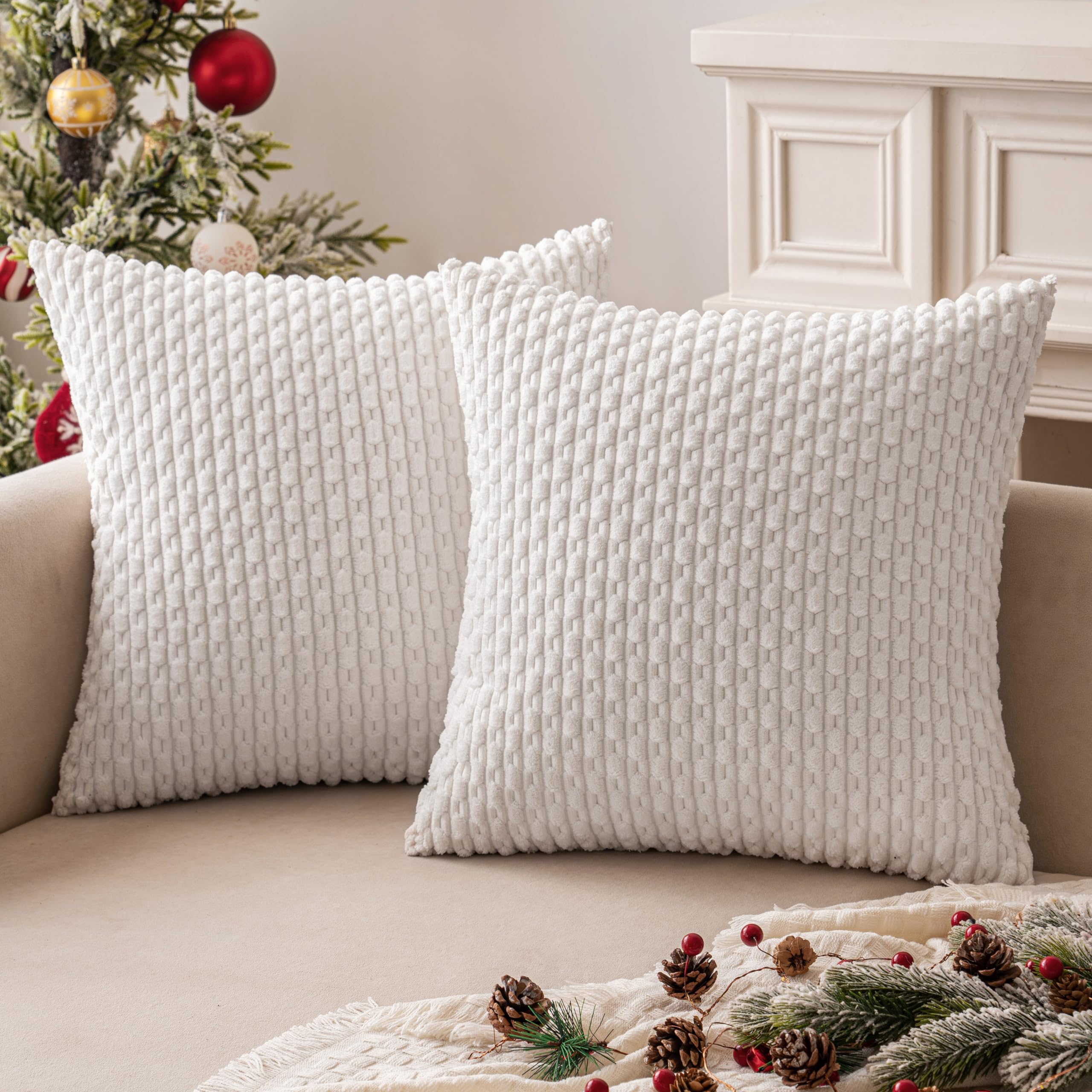 Miulee Christmas Throw Pillow Covers Soft Corduroy Decorative Set Of 2 Boho Striped Pillow Covers Pillowcases Farmhouse Home Dec