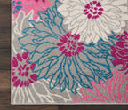 HomeRoots Grey 100% Polypropylene 2’ x 8’ Gray and Pink Tropical Flower Runner Rug