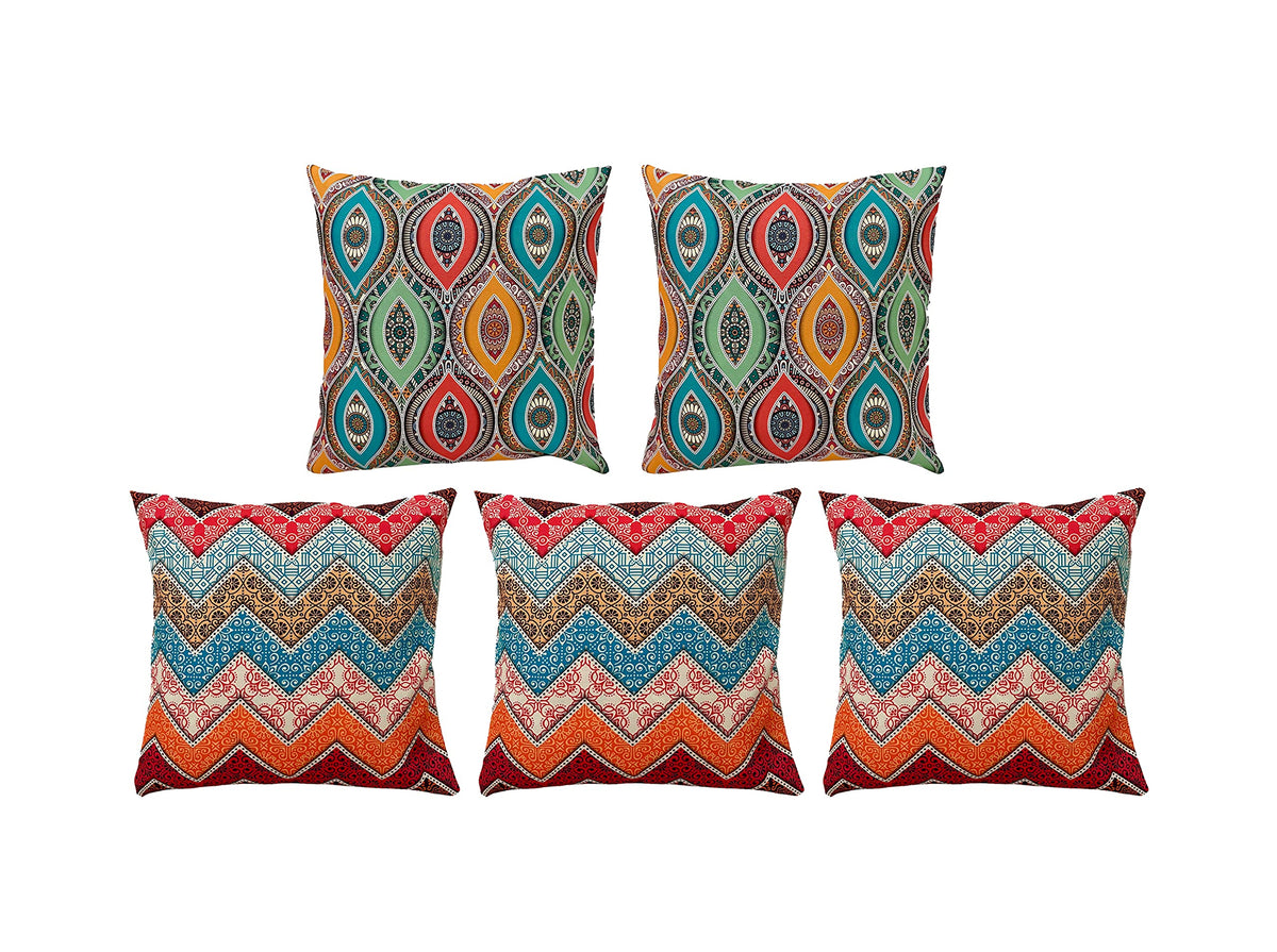 Shopping Tree Ikat Design Canvas Cotton Pillow Cover Bedroom & Living Room Sofa Cushion Covers, 16 X 16 Inch 5 Pieces