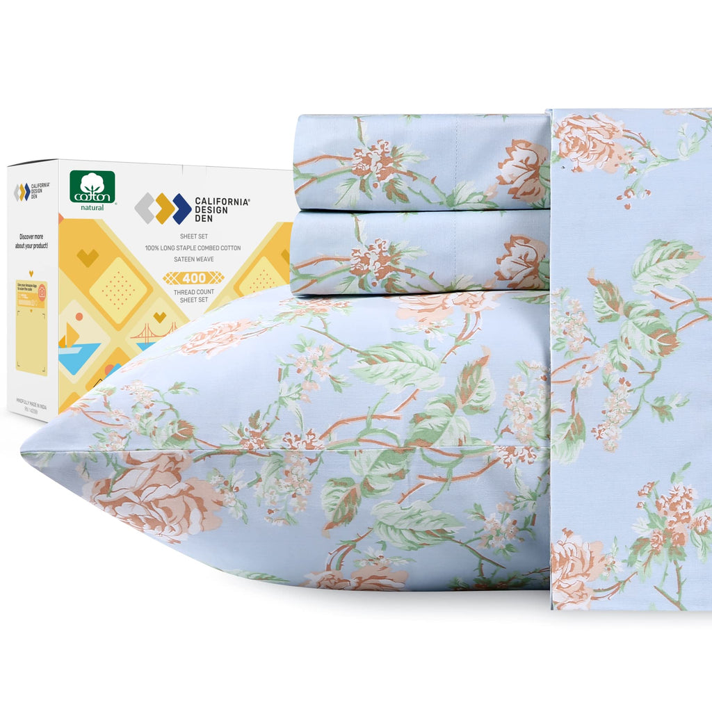 California Design Den Floral Sheets For Twin-Xl Size Bed - 100% Cotton Sheets Set, Luxury 400 Thread Count Sateen (Antique Rose)