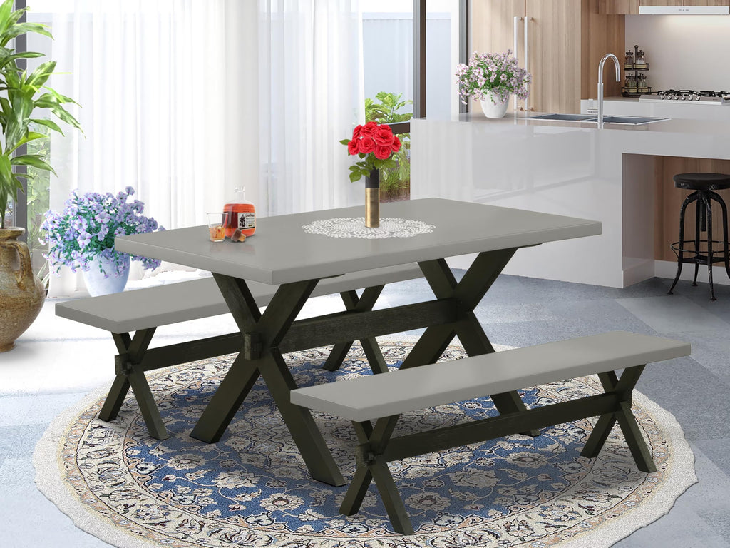 East West Furniture X2-696 3 Piece Modern Dining Table Set Contains a Rectangle Wooden Table with X-Legs and 2 Dining Room Bench, 36x60 Inch, Multi-Color