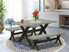 East West Furniture X2-696 3 Piece Modern Dining Table Set Contains a Rectangle Wooden Table with X-Legs and 2 Dining Room Bench, 36x60 Inch, Multi-Color
