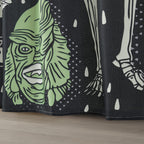 Estmy Vintage Halloween Shower Curtain Set Black, Heavy Duty Waffle Fabric, Creepy Gothic Skeleton Skulls Bats Fun Cute Hallowee