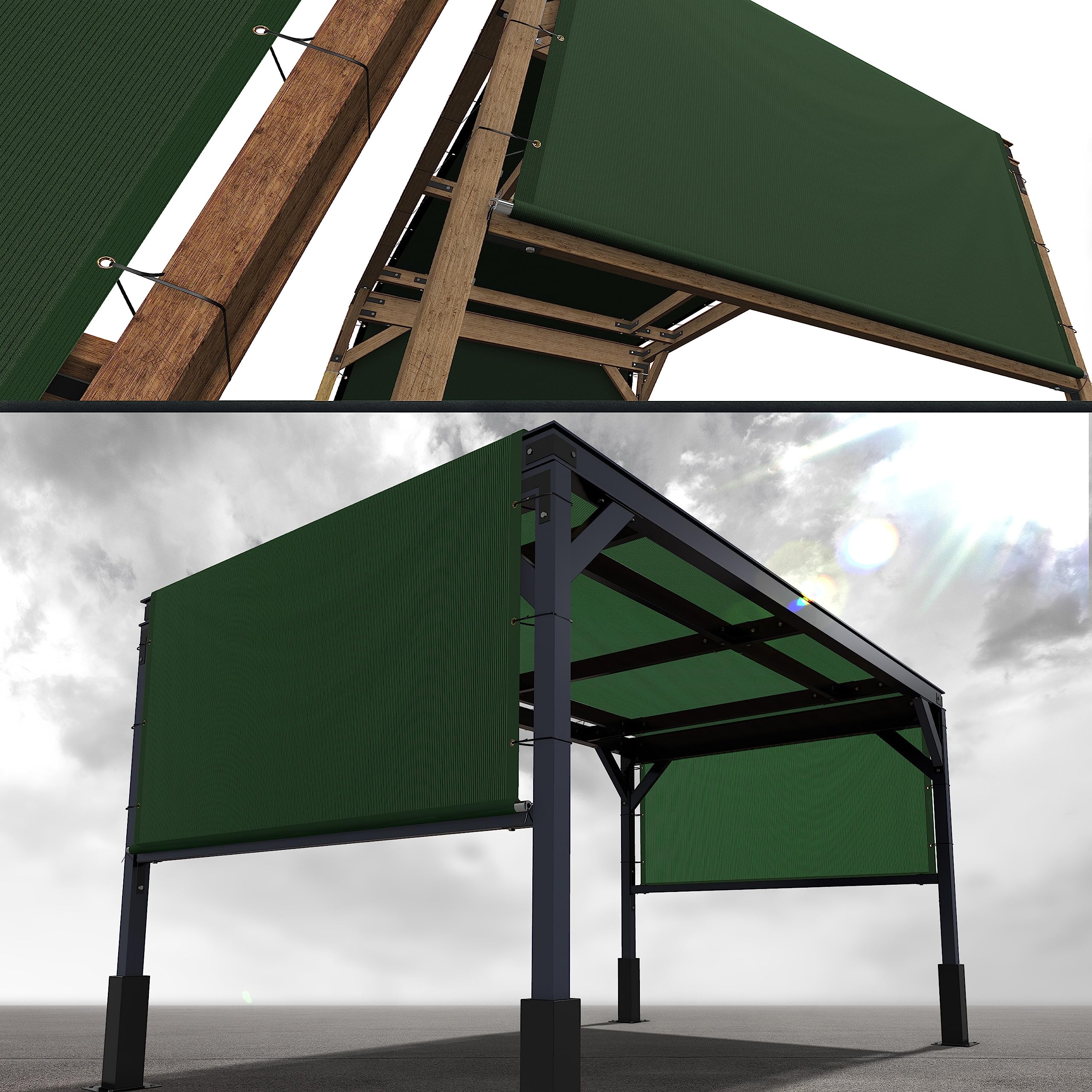 Royal Shade 5' W X 27' L Green Pergola Sun Shade Canopy Replacement Cover With Stainless Steel Weighted Rods, 95% Uv Blockage, C