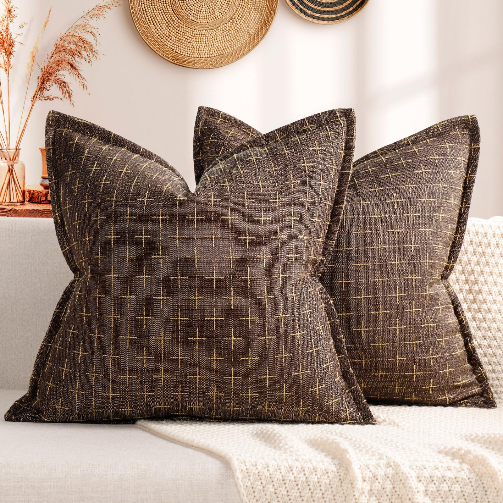 Zwjd Pillow Covers 22X22 Set Of 2 Soft Polyester Textured Pillow Covers With Stylish Flange Edge Cozy Farmhouse Throw Pillows Fo