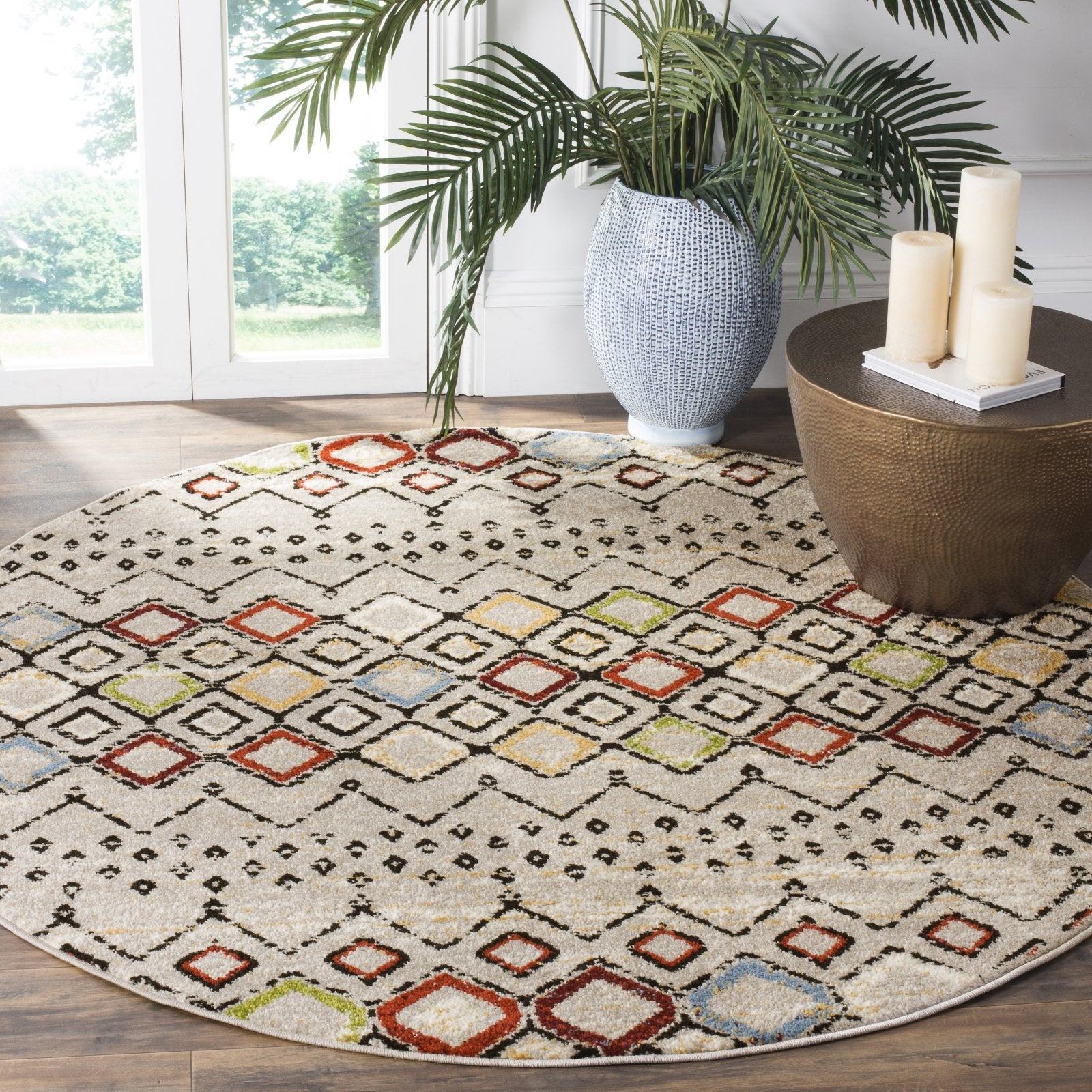 Safavieh Amsterdam Collection Area Rug - 5'1'' X 7'6'', Light Grey & Multi, Moroccan Boho Design, Non-Shedding & Easy Care, Idea