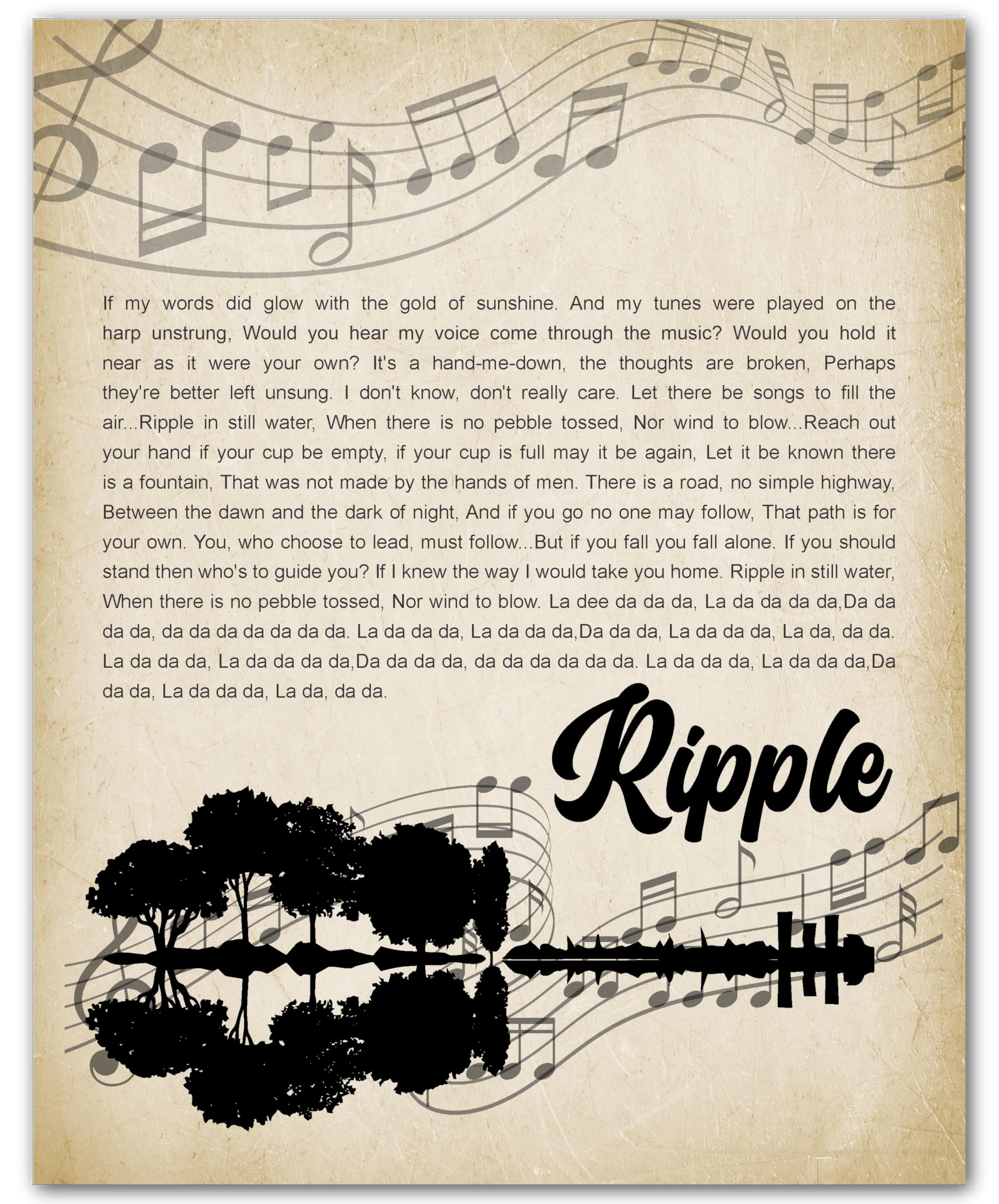 ZUKIY Ripple Song Lyrics Art Canvas - Grateful Dead Ripple Lyrics Poster - Inspirational Wall Art for Office Decor - Music Poste