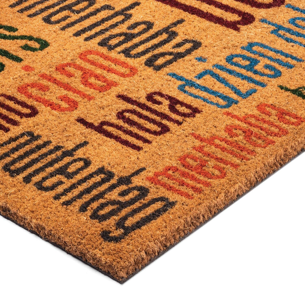 Notrax Multi-Lingual Hello, Vinyl-Backed Natural Coir Doormat, Entry Mat For Indoor Or Outdoor Use, 18'X30', C12 (C12S1830Hw)