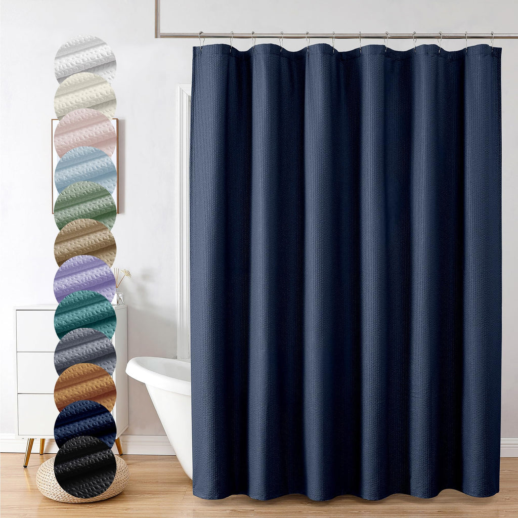 Ovzme Berry Navy Blue Fabric Shower Curtain For Bathroom - 72X72, Blue Hotel Spa Polyester Cloth Bath Curtain With 12 Holes, Lux