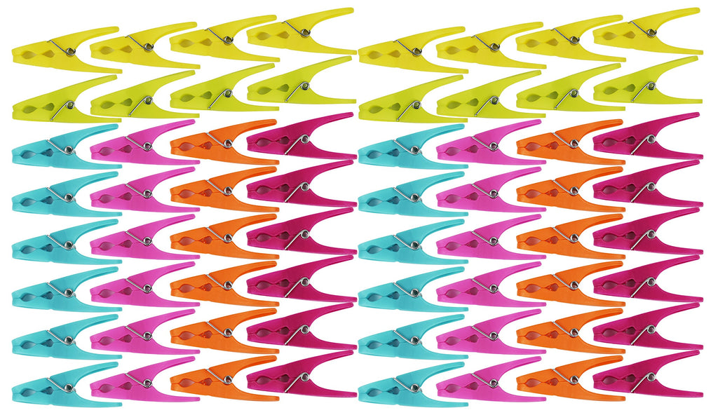 64 Plastic Clothespins w/ 6 Bright Colors - Clothes Pin, Laundry, Bag Clip, Chip Clip, Sealer, Ect.