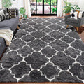 Amdrebio Dark Grey and White Rugs for Bedroom Fluffy, 5x7 Rug, Modern Fuzzy Area Rug for Living Room, Plush Shaggy Floor Rug for