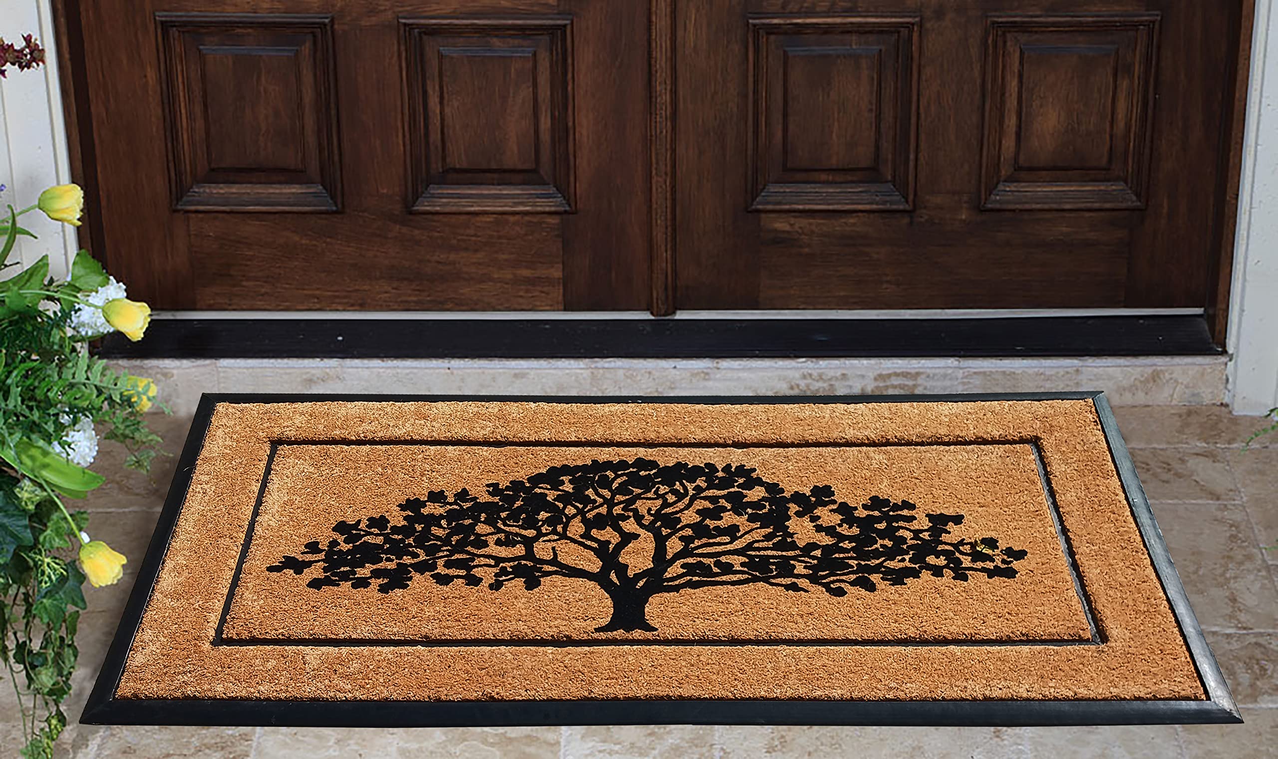 A1Hc Natural Coir & Rubber Hand Flocked Large Door Mat 30X60 Inches Thick Durable Doormats For Entrance Heavy Duty, Thin Profile