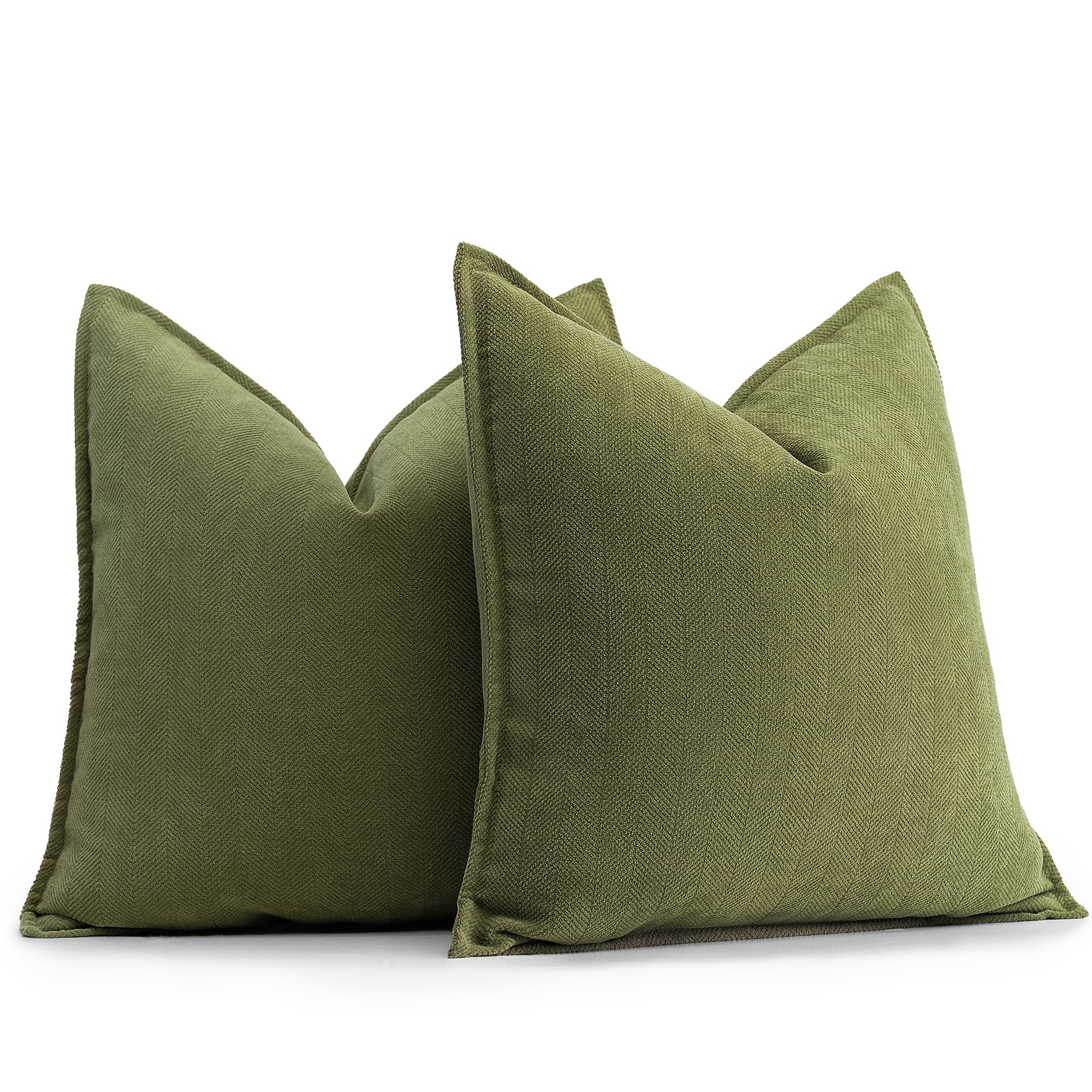 Zwjd Olive Green Pillow Covers 24X24 Set Of 2 Chenille Pillow Covers With Elegant Design Soft And Luxurious Decorative Throw Pil