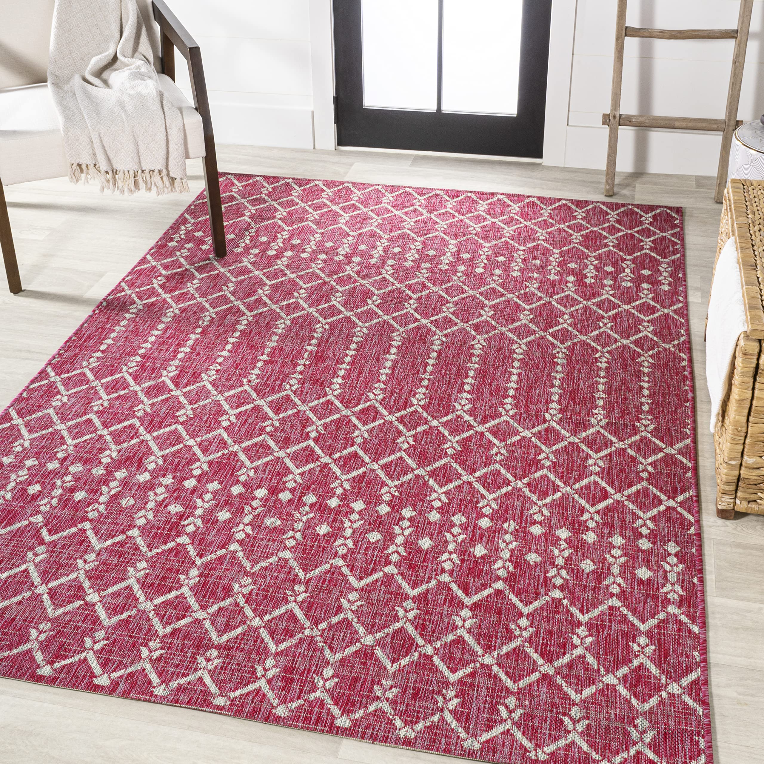 Jonathan Y Smb108Q-9 Ourika Moroccan Geometric Textured Weave Indoor Outdoor Area-Rug, Bohemian Rustic Easy-Cleaning,Bedroom,Kit