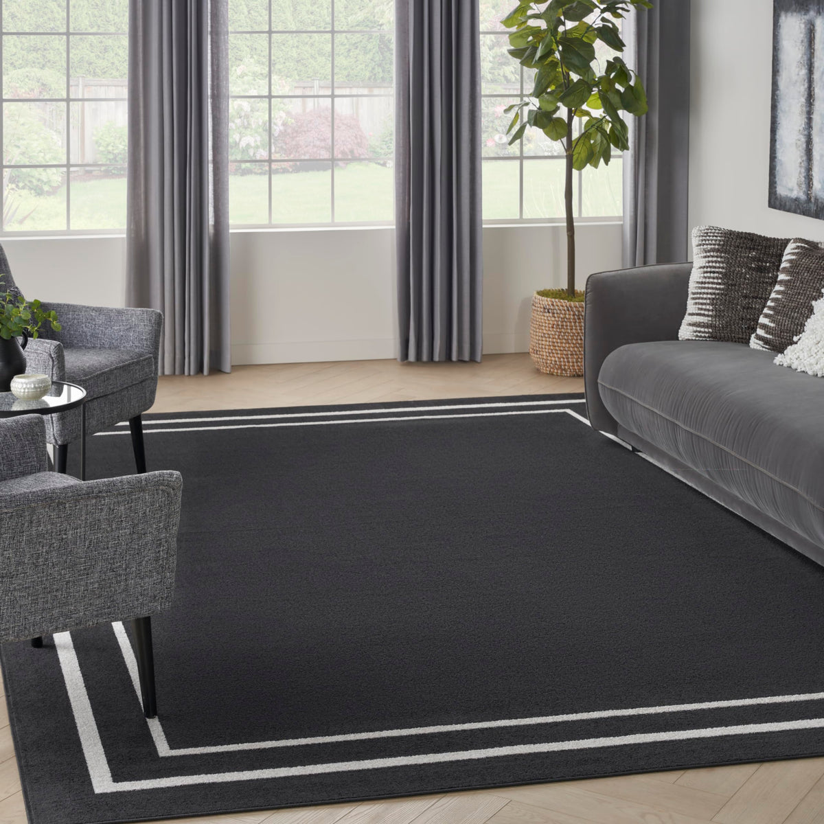 Nourison Essentials Black Ivory 7' X 10' Area Rug Easy Cleaning, Non Shedding, Bed Room, Living Room, Dining Room, Kitchen (7' X