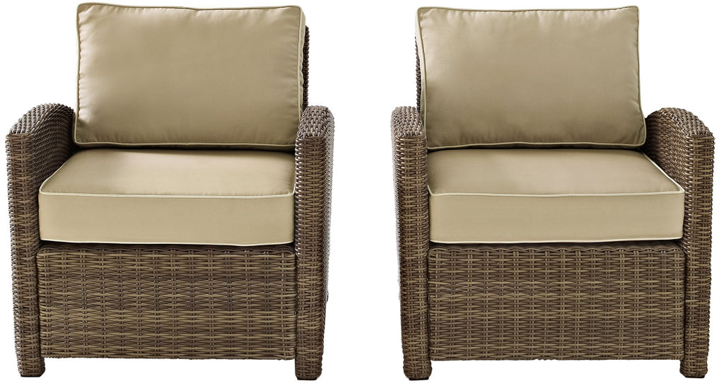 Crosley Furniture Bradenton 2-Piece Outdoor Chair Set, Wicker Patio Chairs for Conversation, Porch, Deck, Brown with Sand Cushions