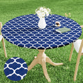 Smiry Round Picnic Tablecloth, Waterproof Elastic Fitted Table Covers For 36' - 44' Tables, Wipeable Flannel Backed Vinyl Tablecloths For Camping, Indoor, Outdoor, Navy & White