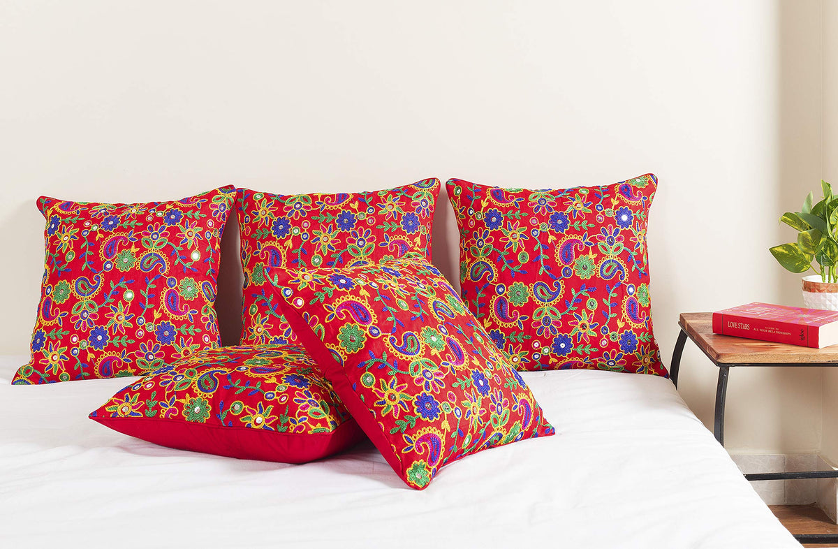 Ravaiyaa  Attitude Is Everything Embroidered Silk Dupioni Cushion Cover Throw Pillow Sofa Couch Decor Throw 16 X 16 Inch 5 Pi