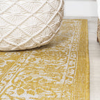 Jonathan Y Smb100E-210 Tela Bohemian Textured Weave Floral Indoor Outdoor Area Rug, Coastal Traditional Transitional Easy Cleaning,Bedroom,Kitchen,Backyard,Patio,Non Shedding 2 X 10, Yellow/Cream