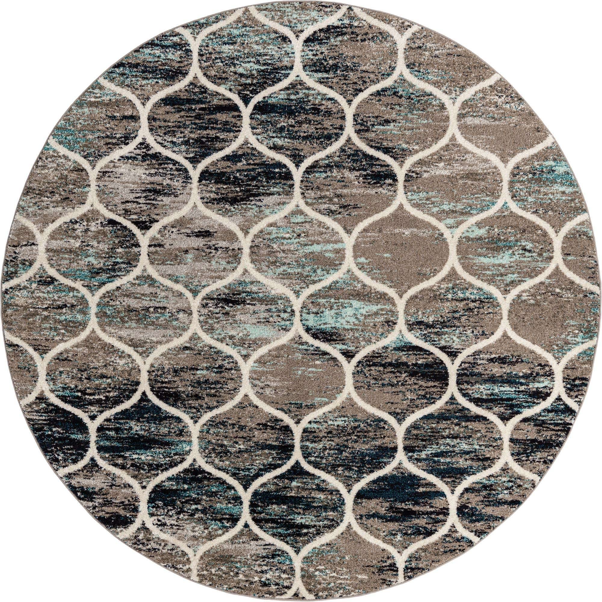 Unique Loom Trellis Frieze Collection Area Rug - Rounded (8 Round, Blue Multi/ Ivory)