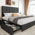 Allewie Upholstered Queen Size Platform Bed Frame with 4 Storage Drawers and Headboard, Square Stitched Button Tufted, Mattress 