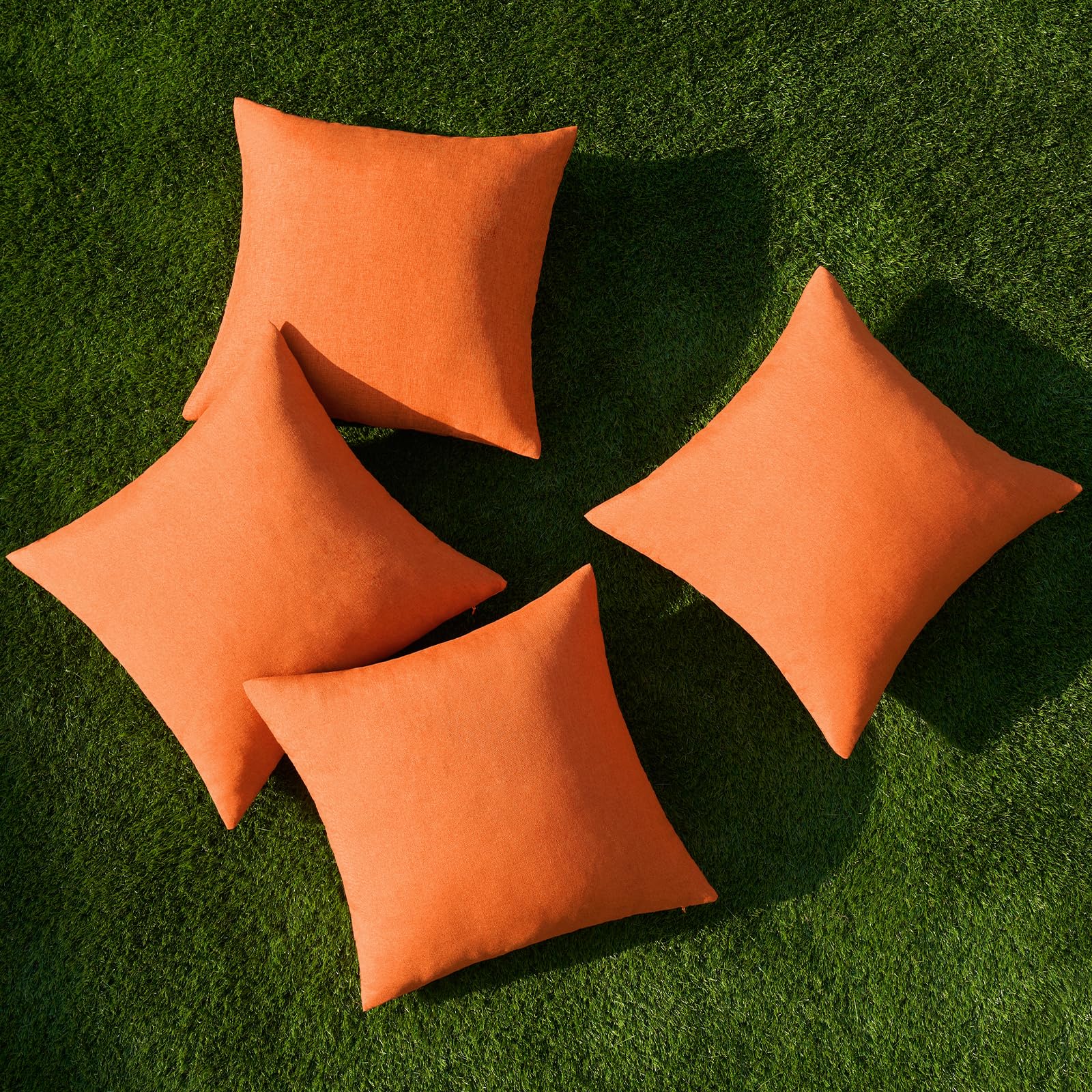 Miulee Pack Of 4 Decorative Outdoor Throw Pillow Covers Linen Waterproof Pillow Covers Farmhouse Cushion Cases For Patio Garden Tent Balcony Couch Sofa 16X16 Inch Bright Orange