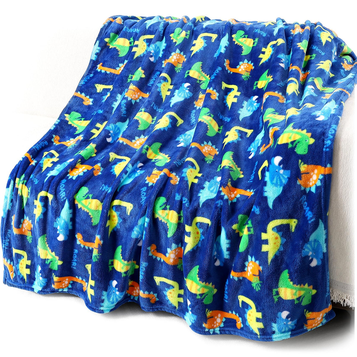 Toddler Fleece Throw Blanket For Boys With Cartoon Dinosaur Pattern - Soft Plush Fuzzy Kids Blankets - Warm Flannel Fabric - 50X