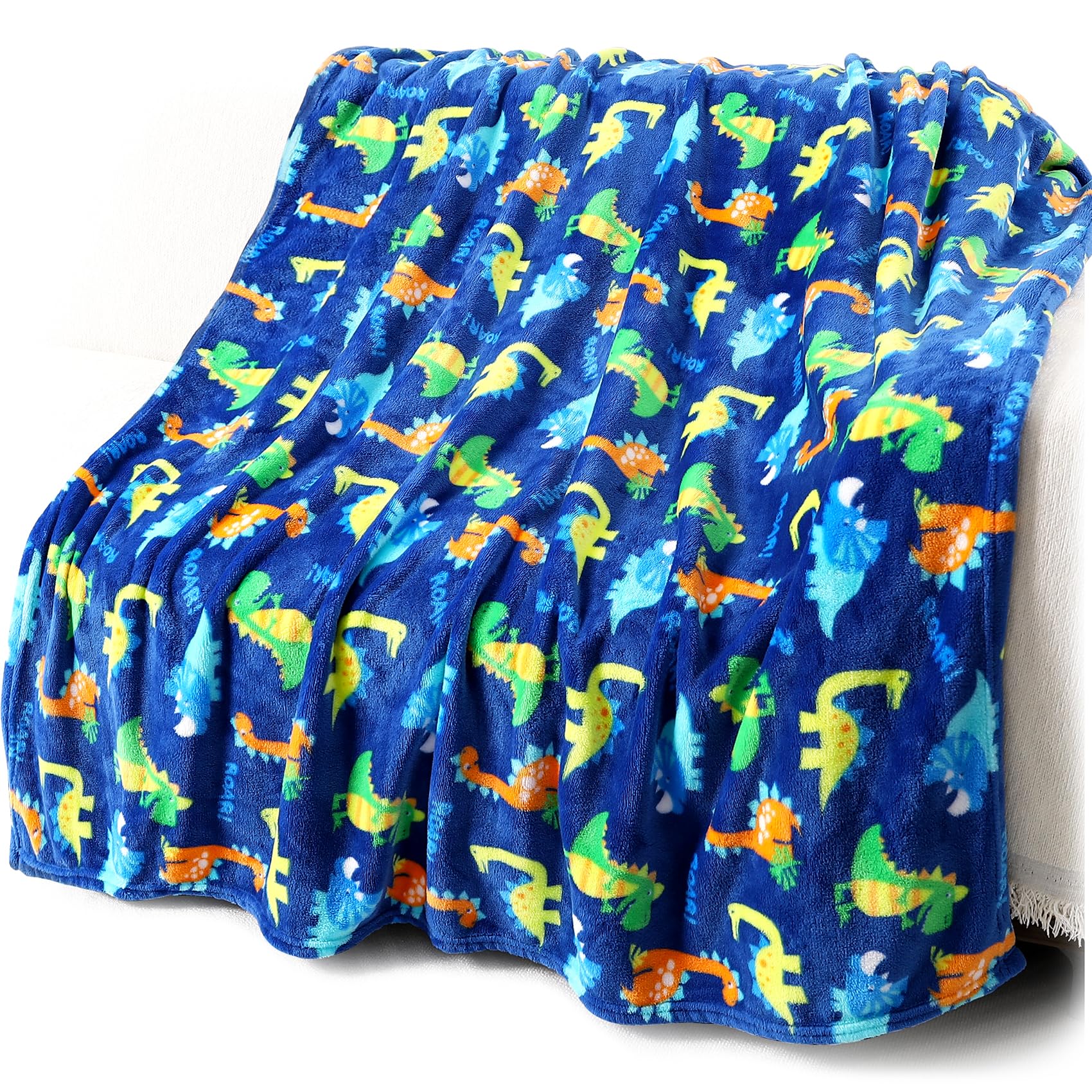 Toddler Fleece Throw Blanket For Boys With Cartoon Dinosaur Pattern - Soft Plush Fuzzy Kids Blankets - Warm Flannel Fabric - 50X
