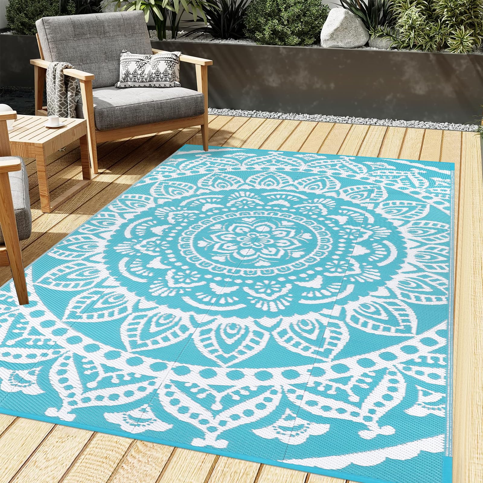Bsmathom Outdoor Rug 5'X8' Waterproof For Patios Clearance, Outdoor Plastic Straw Rug, Portable Reversible Mats Patio Rug For Ca