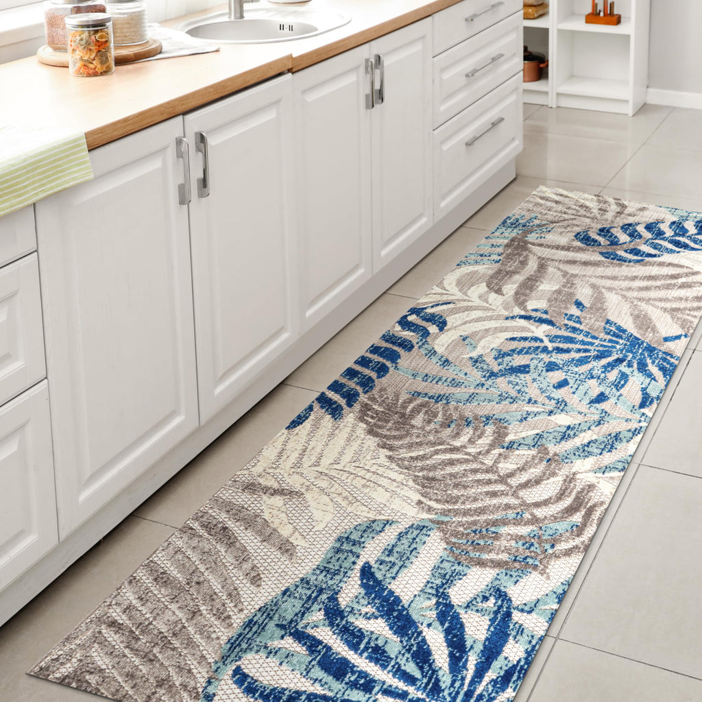 JONATHAN Y AMC100A-6R Indoor Outdoor Area Rug, 6 ft Round, Gray/Blue, Bohemian Floral, Easy-Cleaning, Non-Shedding, High Traffic