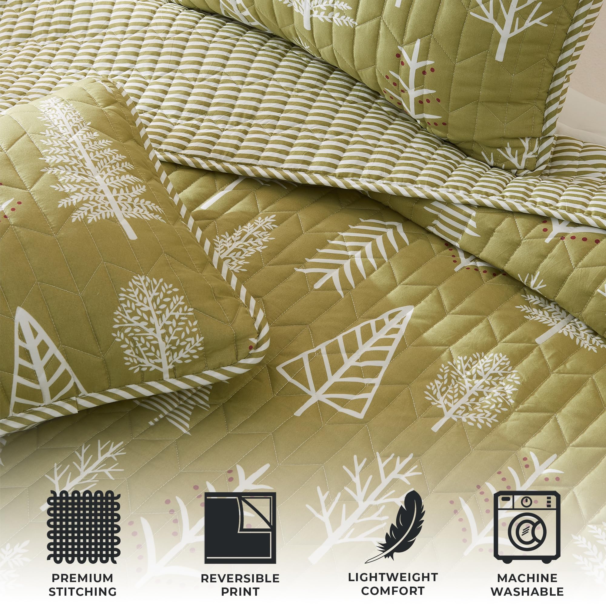 Great Bay Home King Reversible Rustic Lodge Sage And Red Bedspread Quilt With Shams - All Season Cabin Forest Coverlet Bedding Set (Includes 1 Quilt, 2 Pillow Shams)