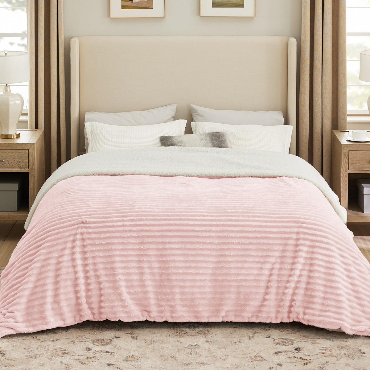 Bedsure Sherpa Blanket Queen Size For Bed - Super Soft Cozy Blanket Gift For Women, Fleece Thick Warm Blanket For Winter, Pink,