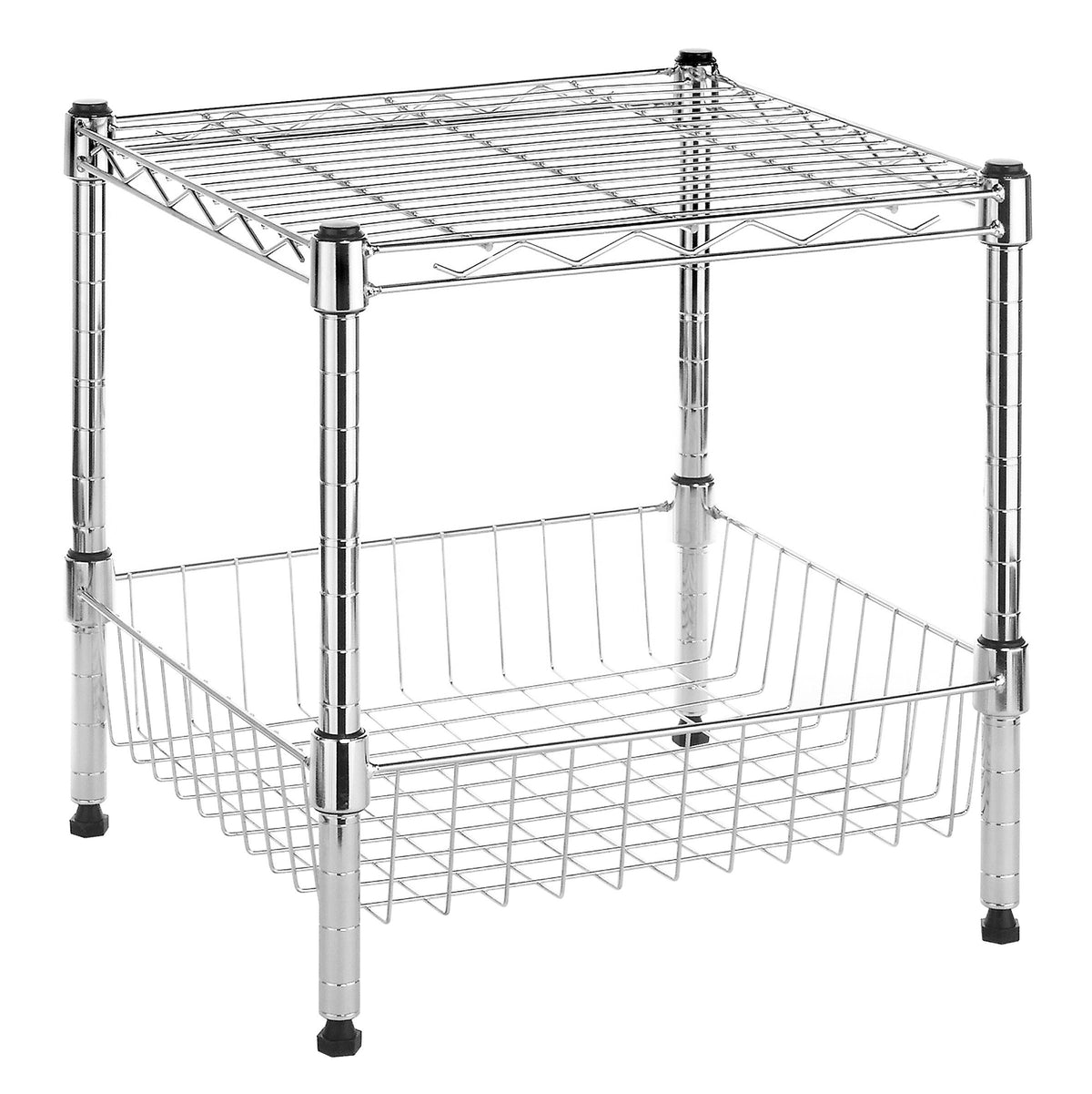 Whitmor 2-Wire Shelving Unit, Metal Storage Shelves, Stacking Shelf with Basket, Easy Assembly Home Organizer for Pantry, Kitche